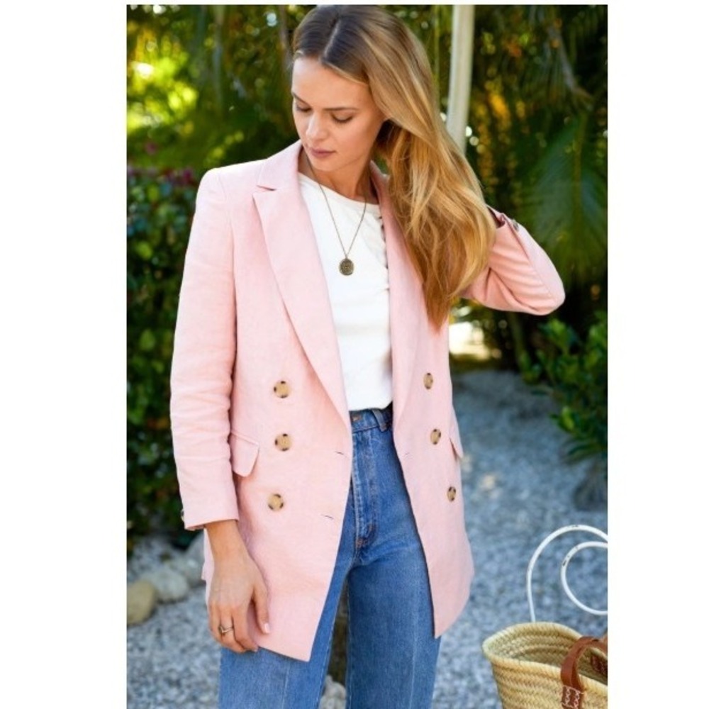 Emerson Fry Lee Linen Blazer Jacket Venice Pink Sz 4 NWOT Double Breasted Lined